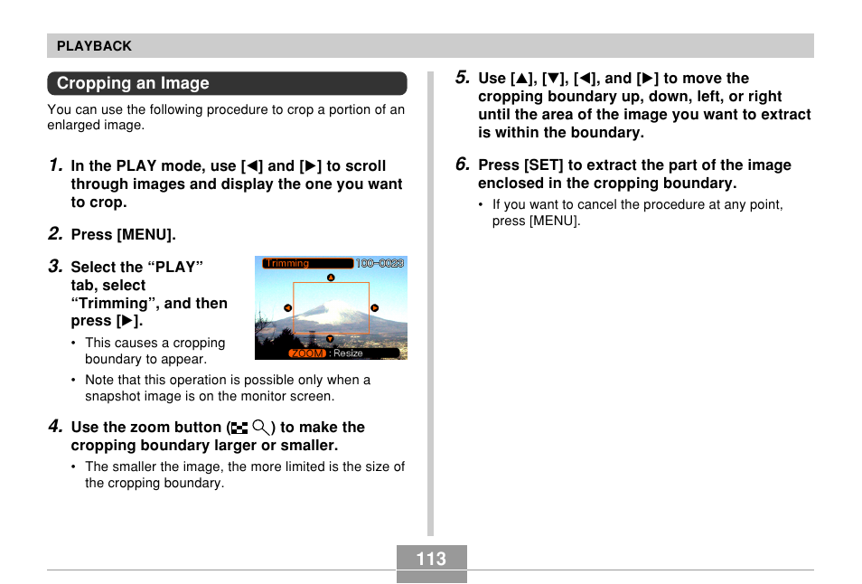 Cropping an image | Casio EXILIM EX-Z55 User Manual | Page 113 / 208