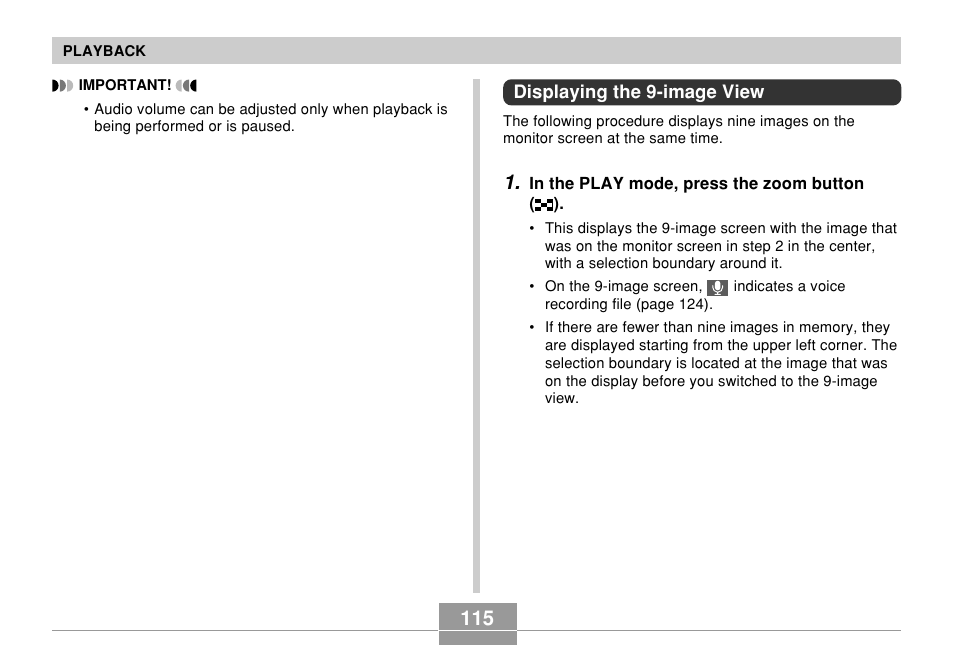 Displaying the 9-image view | Casio EXILIM EX-Z55 User Manual | Page 115 / 208