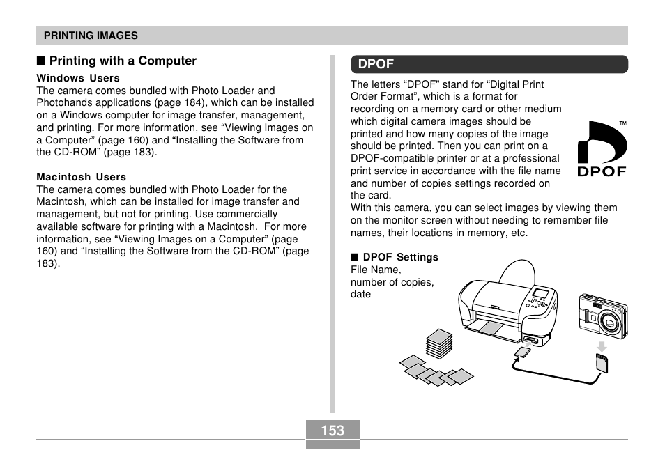 Dpof | Casio EXILIM EX-Z55 User Manual | Page 153 / 208