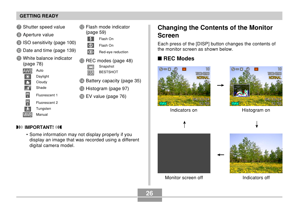 Changing the contents of the monitor screen | Casio EXILIM EX-Z55 User Manual | Page 26 / 208