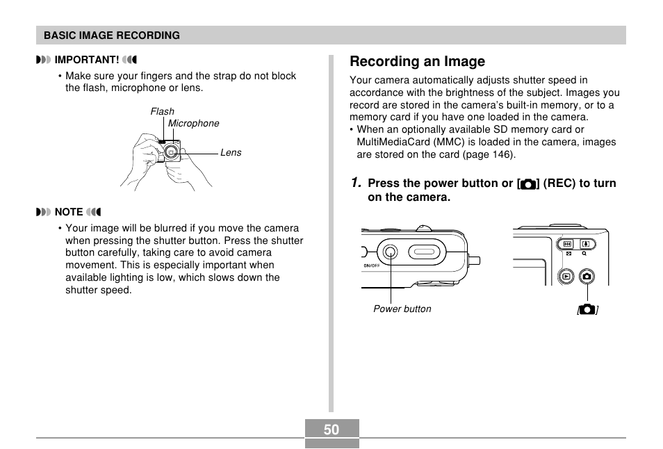 Recording an image | Casio EXILIM EX-Z55 User Manual | Page 50 / 208