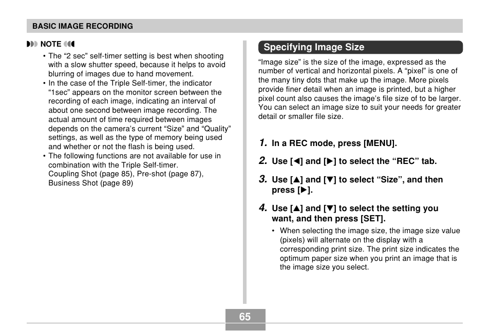 Specifying image size | Casio EXILIM EX-Z55 User Manual | Page 65 / 208