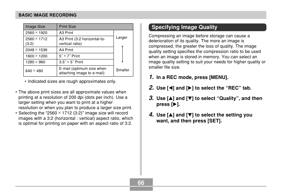 Specifying image quality | Casio EXILIM EX-Z55 User Manual | Page 66 / 208