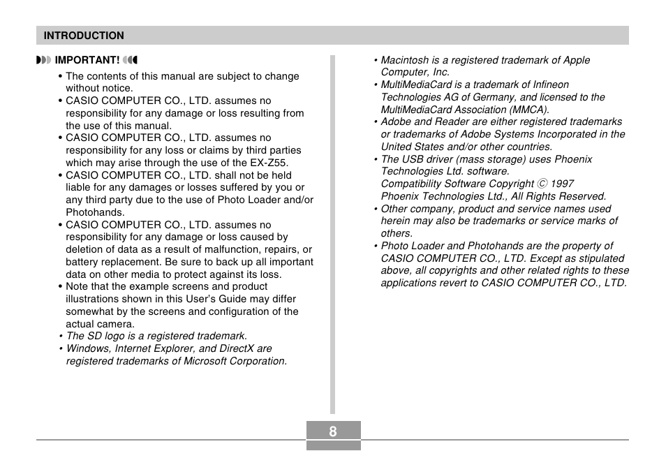 Casio EXILIM EX-Z55 User Manual | Page 8 / 208