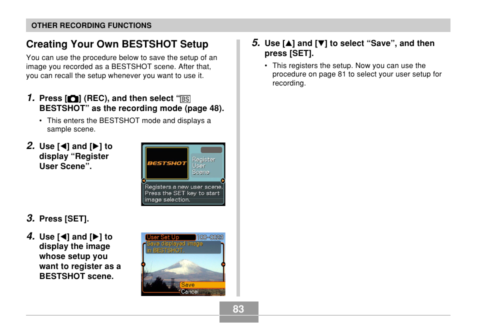 Creating your own bestshot setup | Casio EXILIM EX-Z55 User Manual | Page 83 / 208