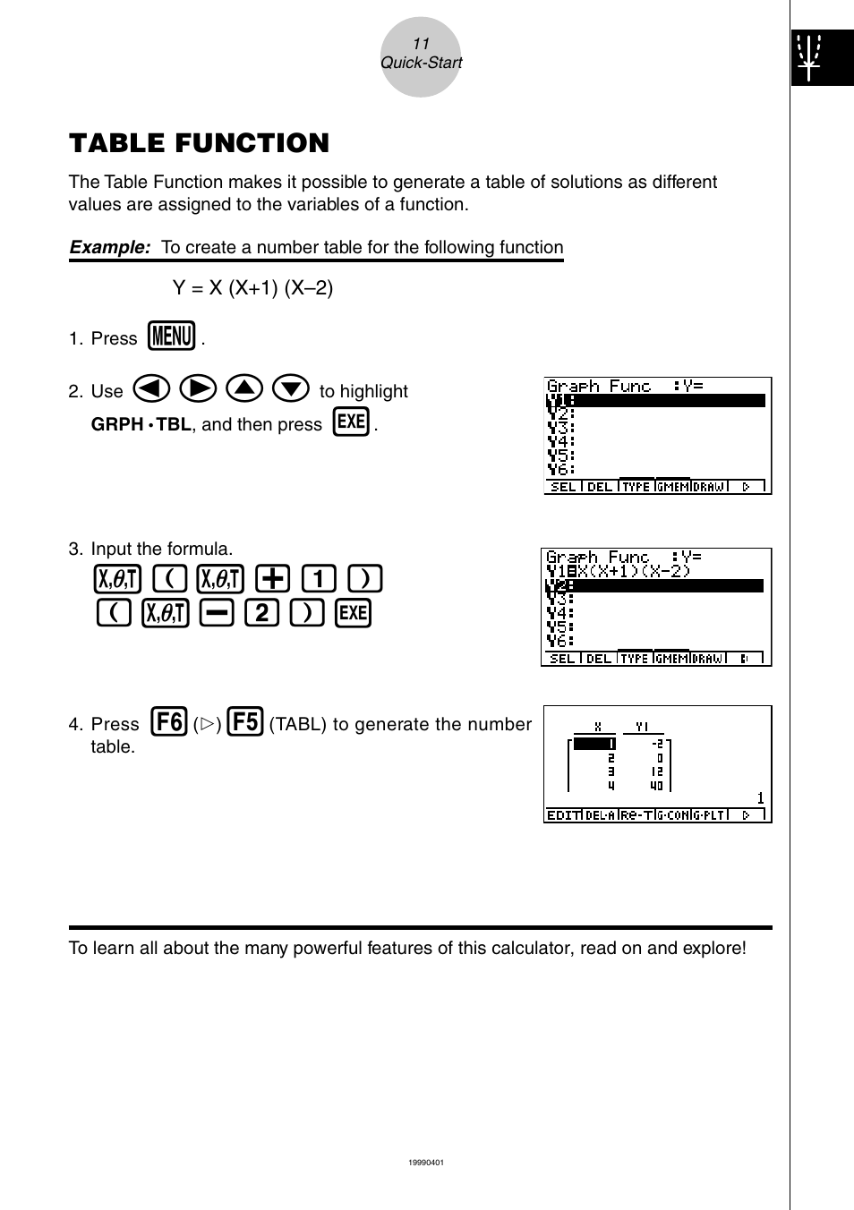 Defc, V(v+b) ( v-c)w, Table function | Casio ALGEBRA FX 1.0 PLUS User Manual | Page 16 / 24
