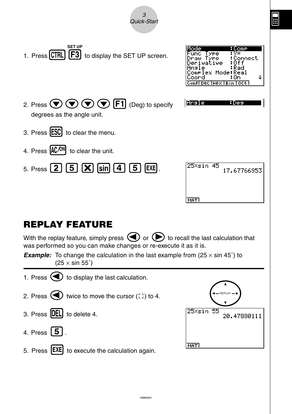 Cf* sefw, Replay feature | Casio ALGEBRA FX 1.0 PLUS User Manual | Page 8 / 24