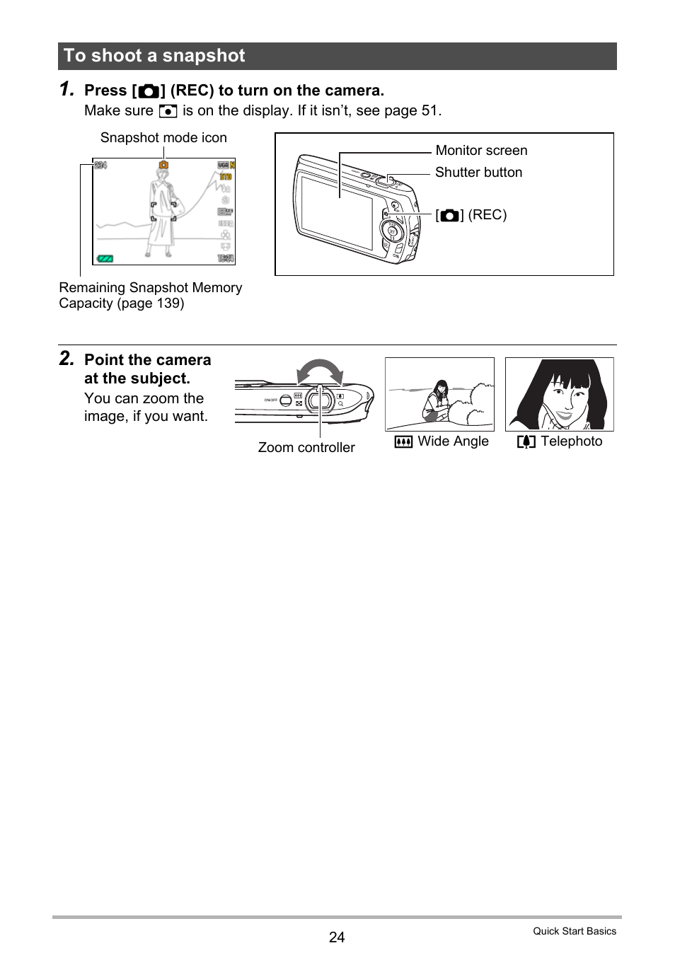 To shoot a snapshot | Casio EXILIM EX-S9 User Manual | Page 24 / 145