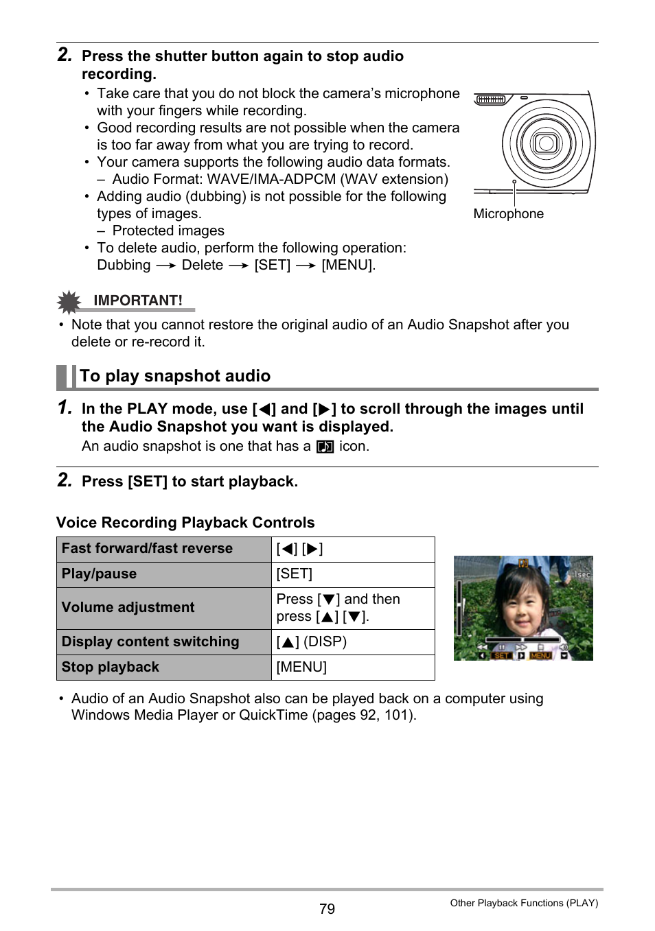 To play snapshot audio | Casio EXILIM EX-S9 User Manual | Page 79 / 145