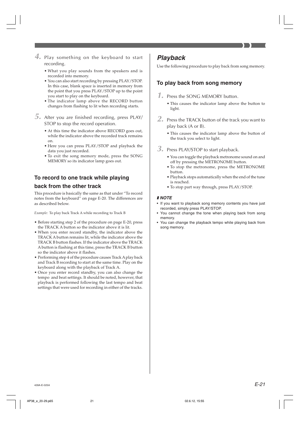Playback | Casio AP-38 User Manual | Page 25 / 54