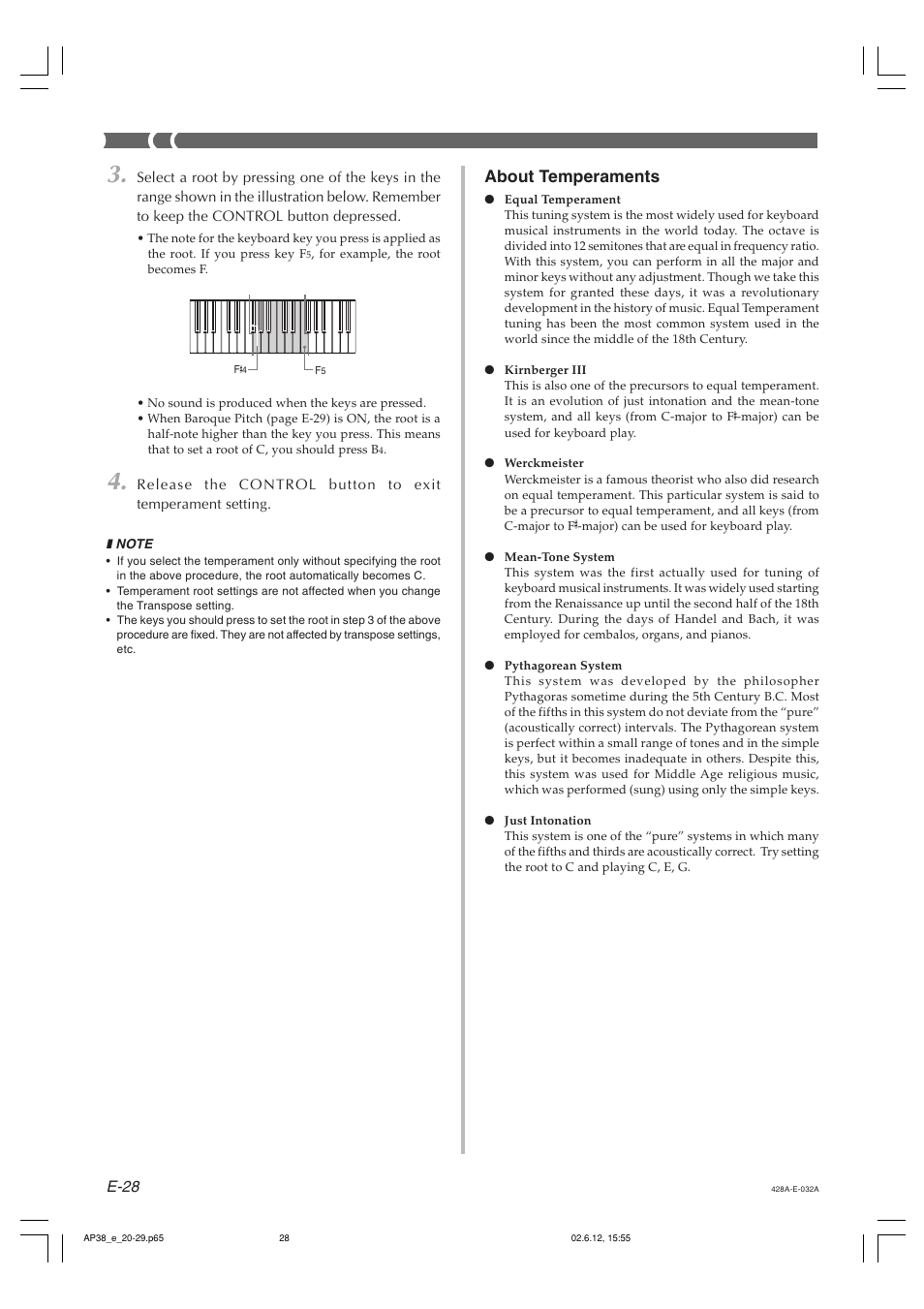 About temperaments, E-28 | Casio AP-38 User Manual | Page 32 / 54