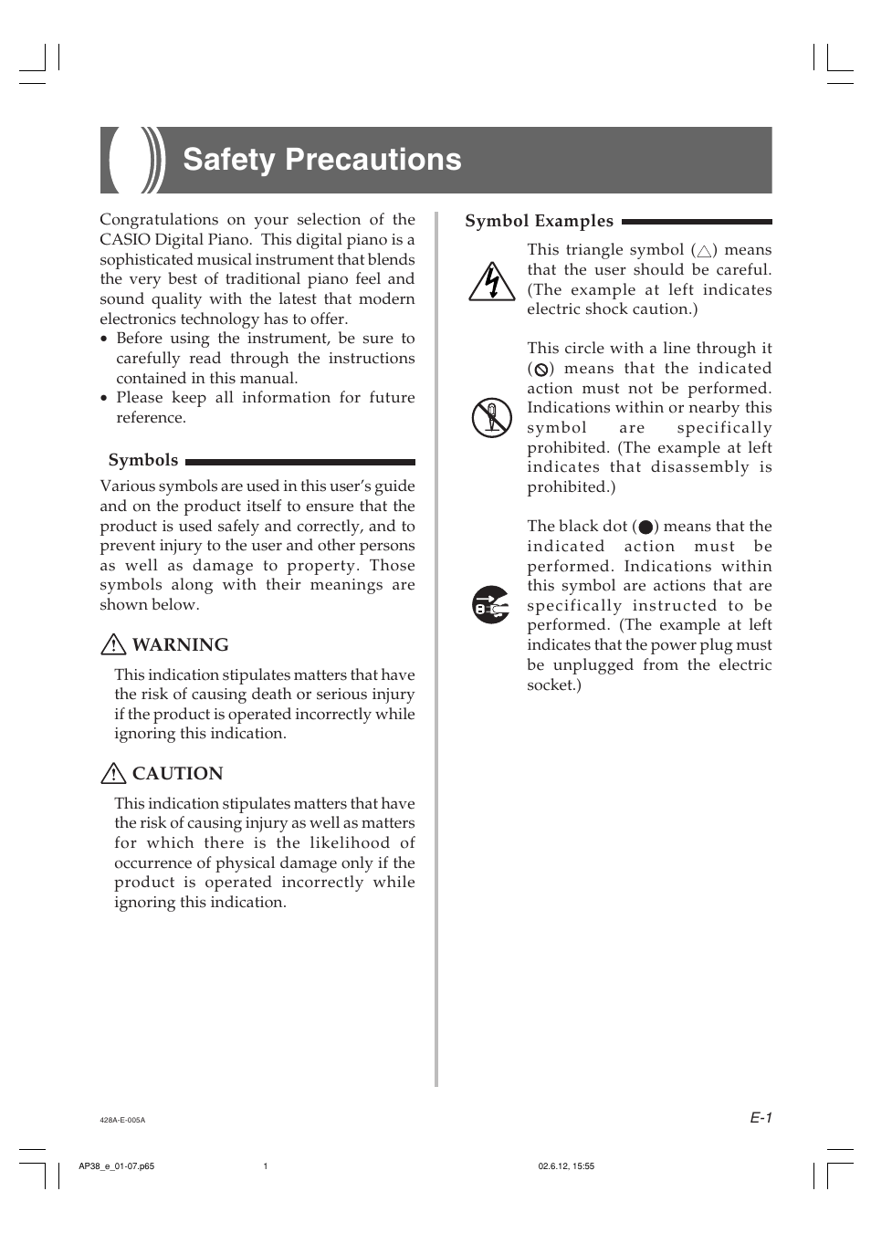 Safety precautions | Casio AP-38 User Manual | Page 5 / 54