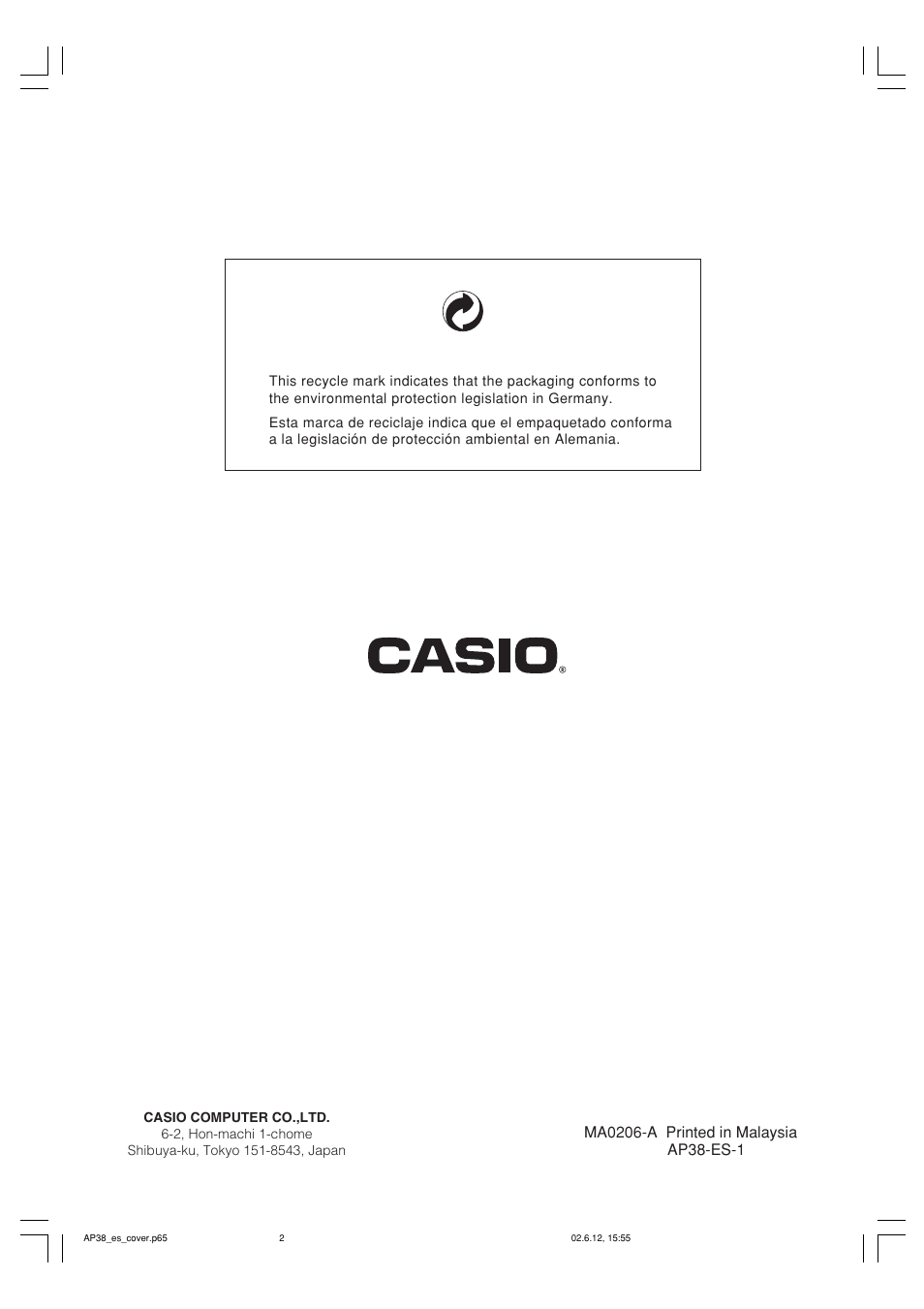 Casio AP-38 User Manual | Page 54 / 54