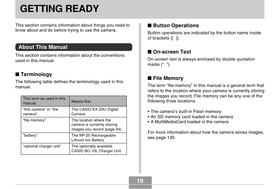 Getting ready | Casio EX-Z4U User Manual | Page 19 / 57