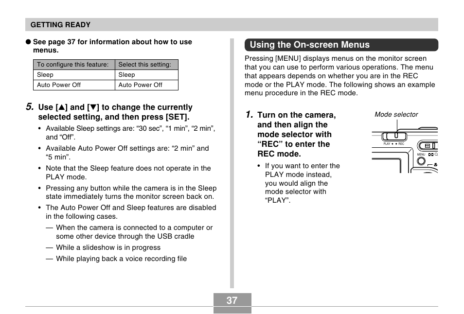 Using the on-screen menus | Casio EX-Z4U User Manual | Page 37 / 57