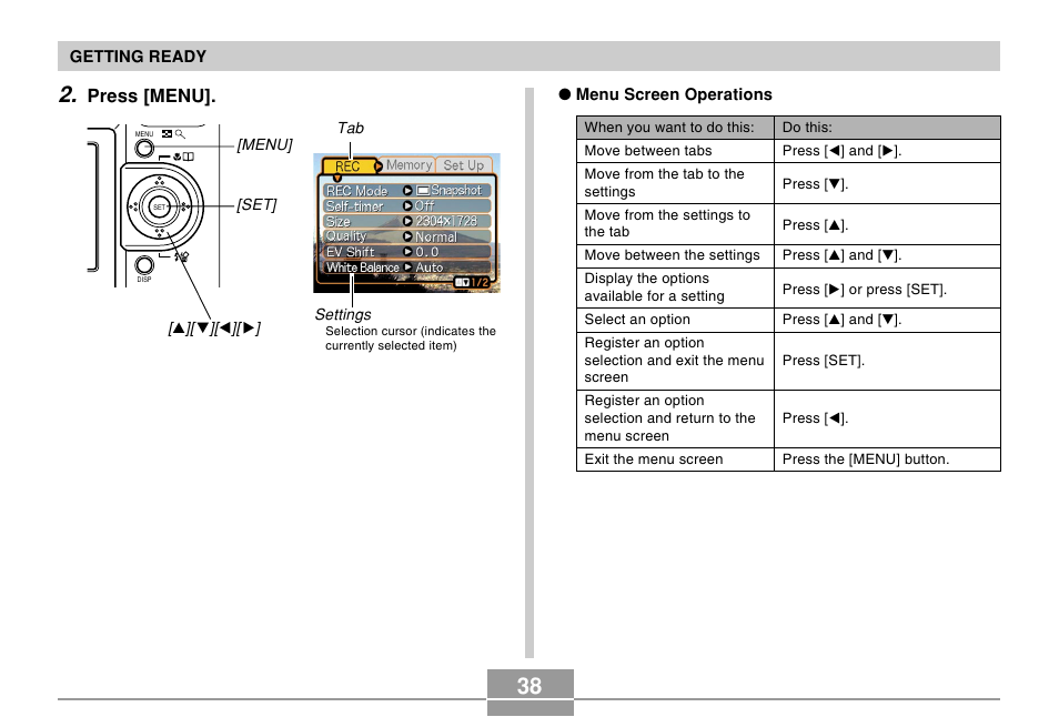 Press [menu | Casio EX-Z4U User Manual | Page 38 / 57