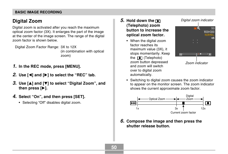 Digital zoom | Casio EX-Z4U User Manual | Page 50 / 57