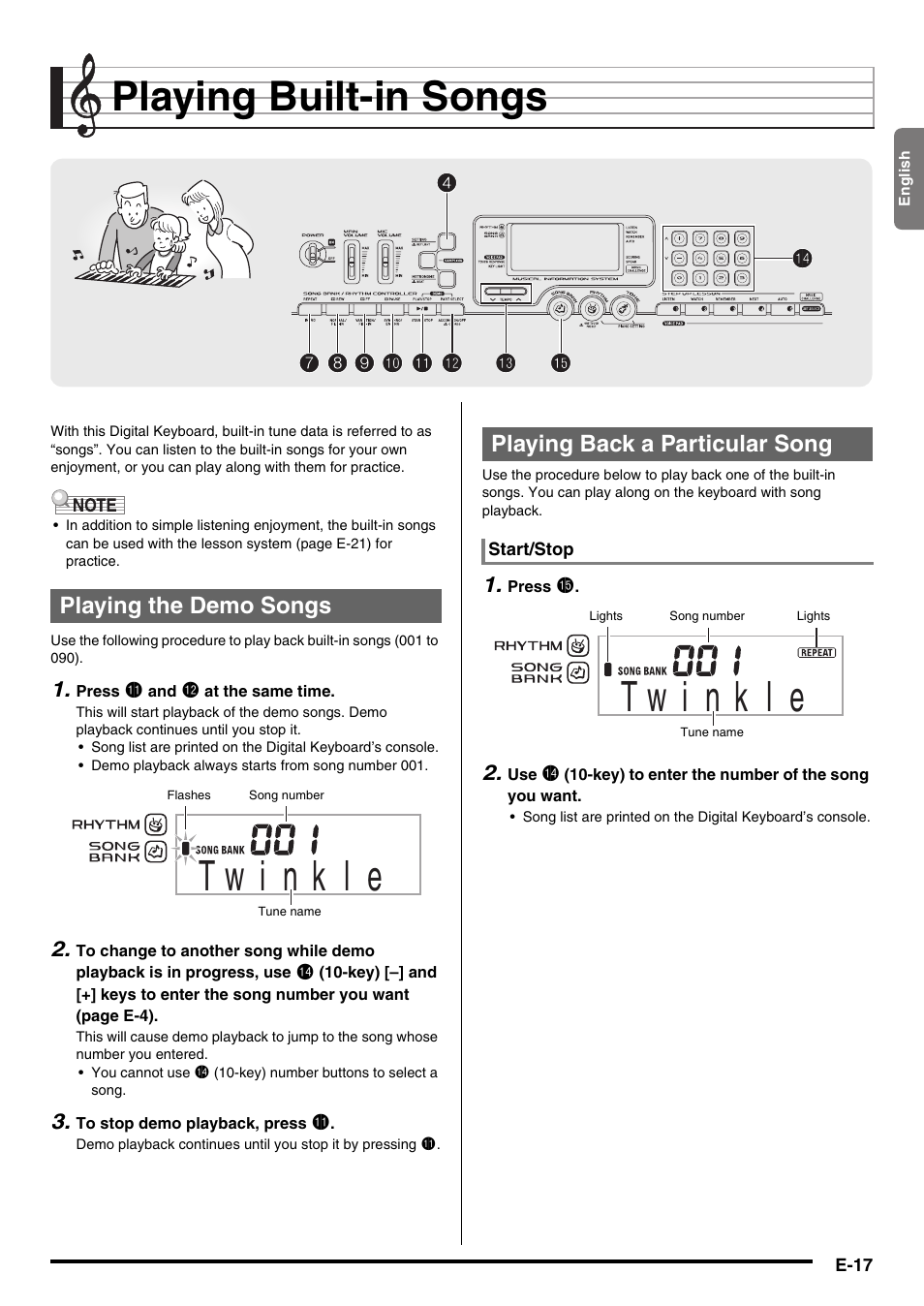 Playing built-in songs | Casio LK230ES1A User Manual | Page 19 / 47