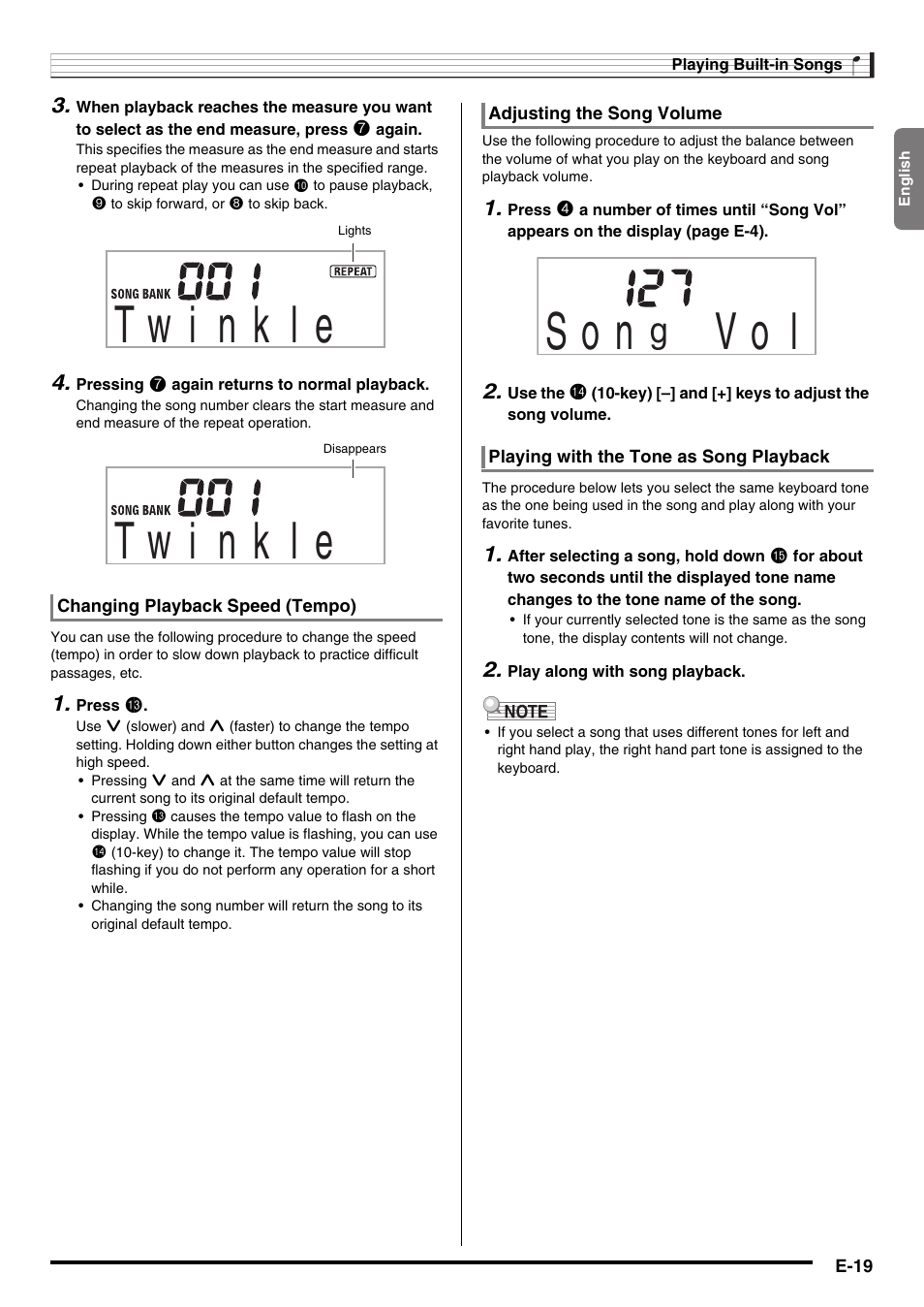 S o n, Vo l | Casio LK230ES1A User Manual | Page 21 / 47