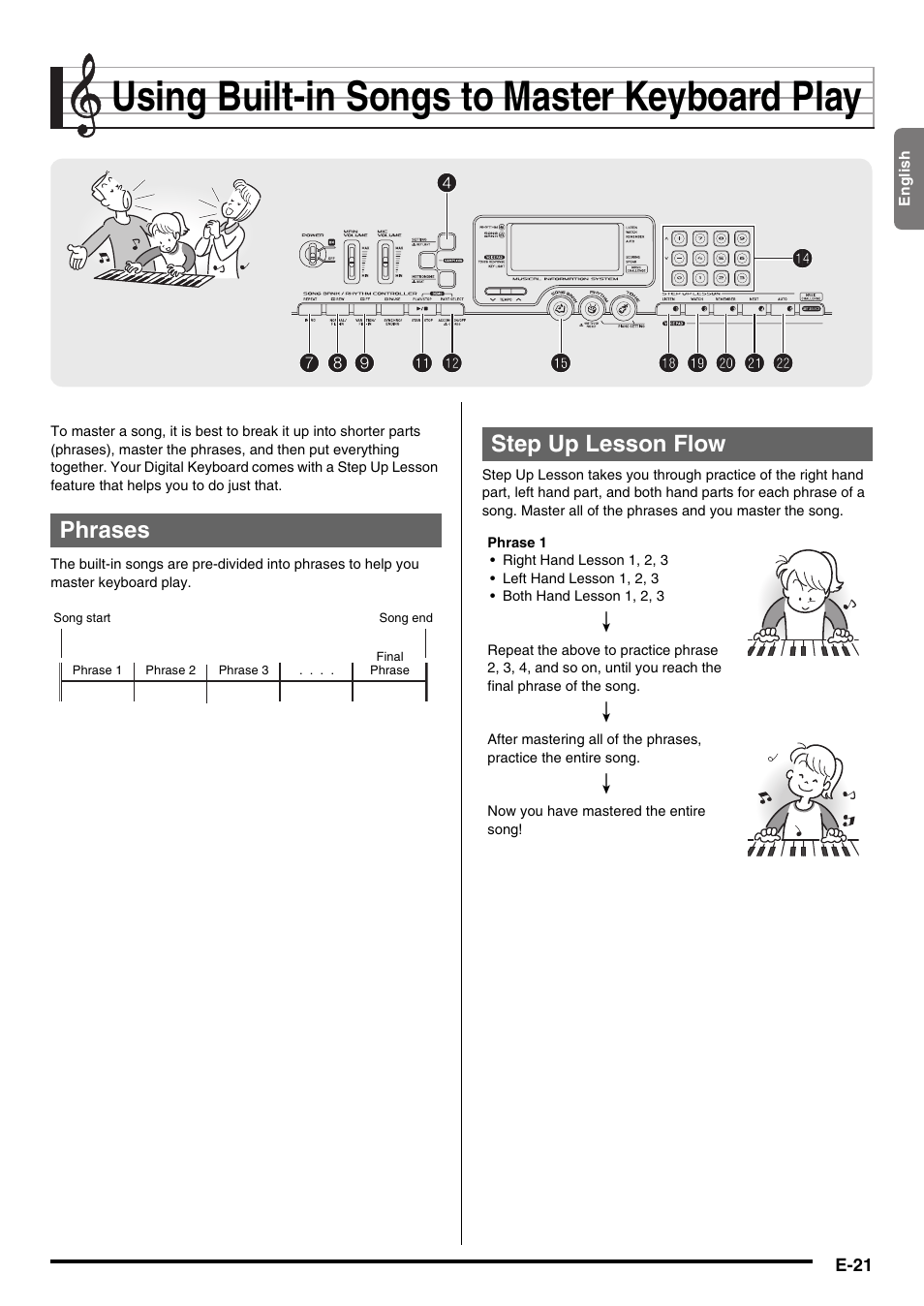 Using built-in songs to master keyboard play | Casio LK230ES1A User Manual | Page 23 / 47