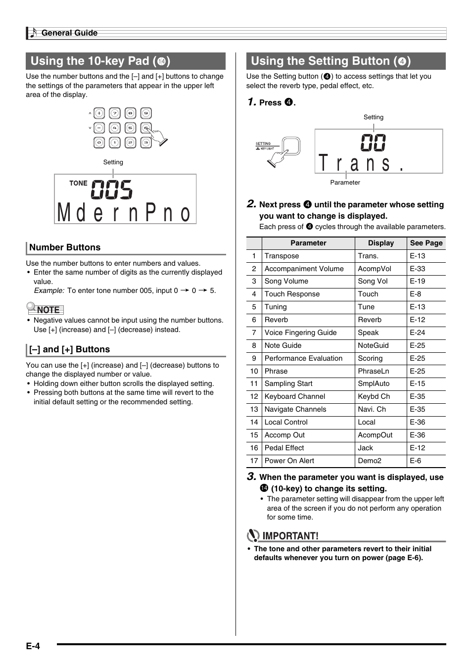 Using the 10-key pad, Using the setting button | Casio LK230ES1A User Manual | Page 6 / 47