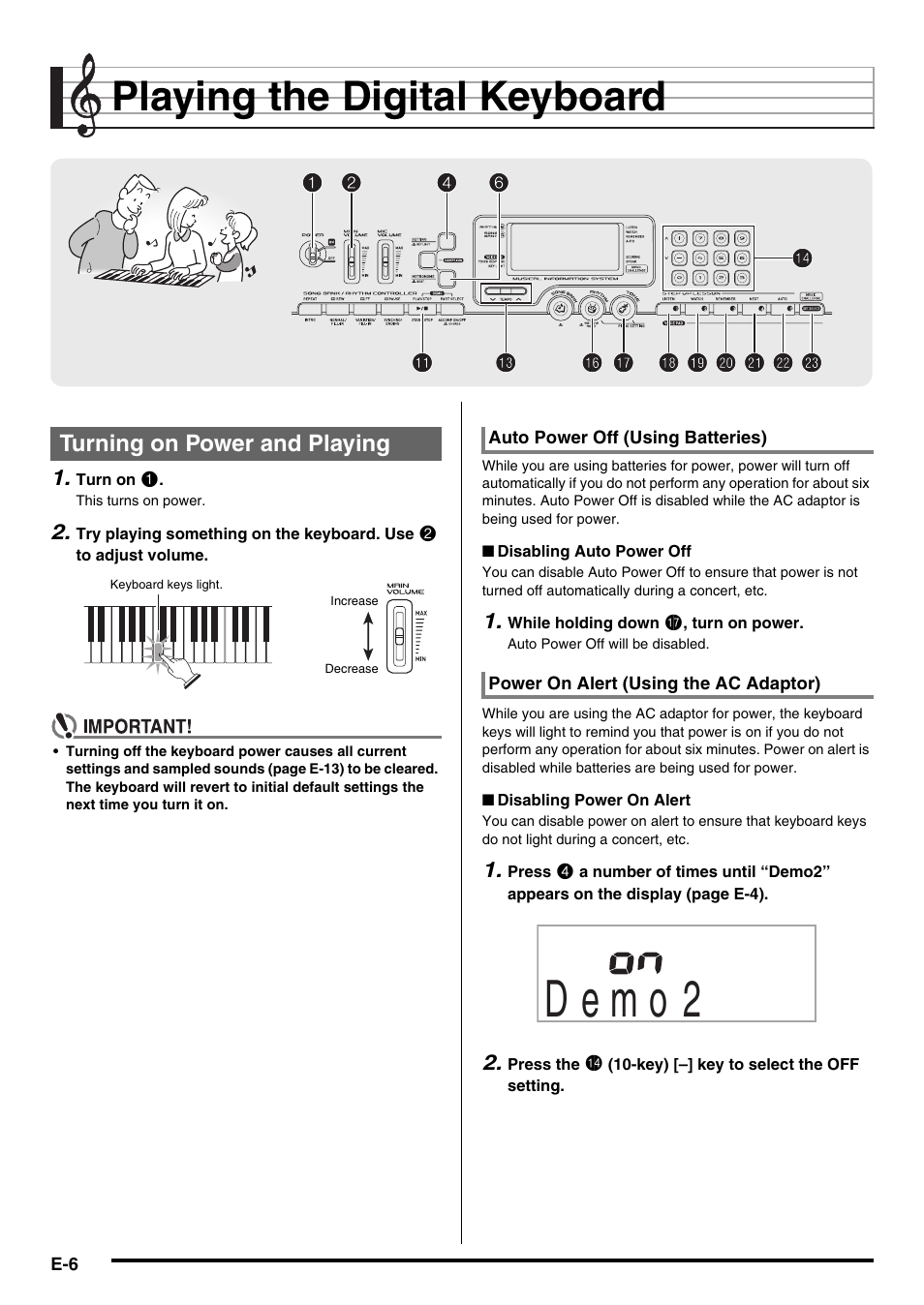 Playing the digital keyboard | Casio LK230ES1A User Manual | Page 8 / 47