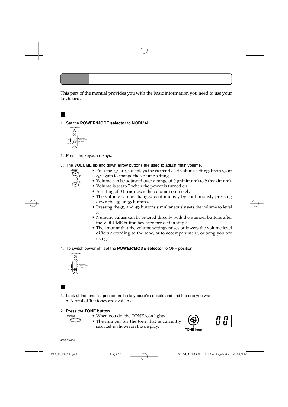 Basic operations | Casio LK35 User Manual | Page 19 / 48