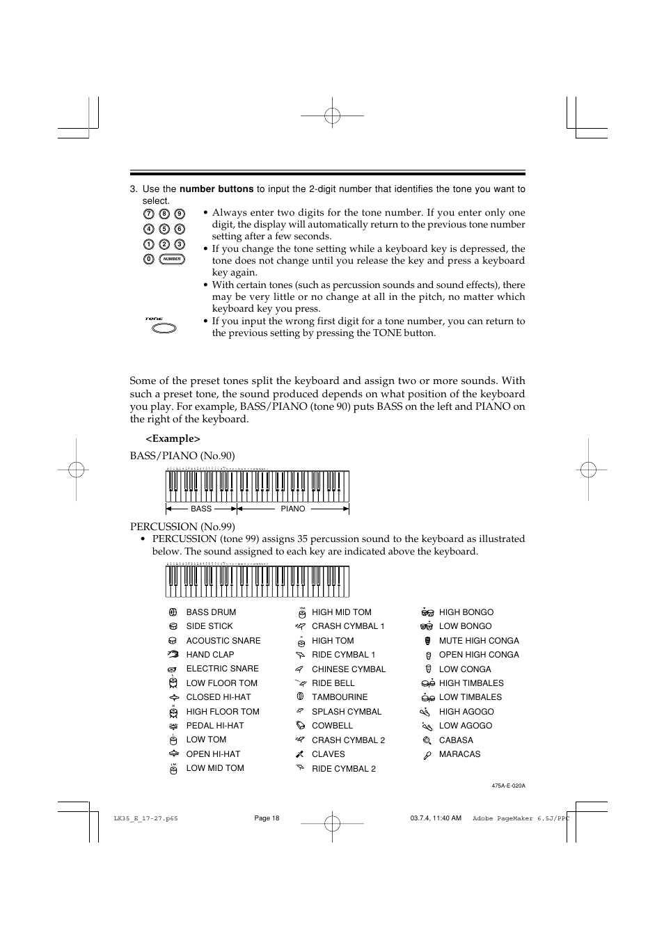 Keyboard split tones | Casio LK35 User Manual | Page 20 / 48