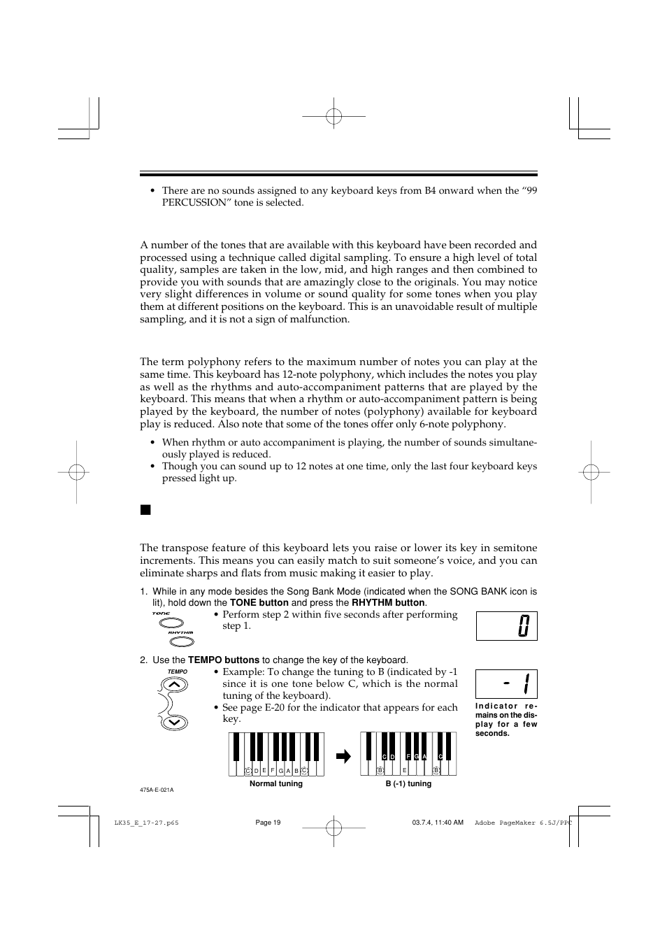 Other useful functions, Digital sampling, Polyphony | Casio LK35 User Manual | Page 21 / 48