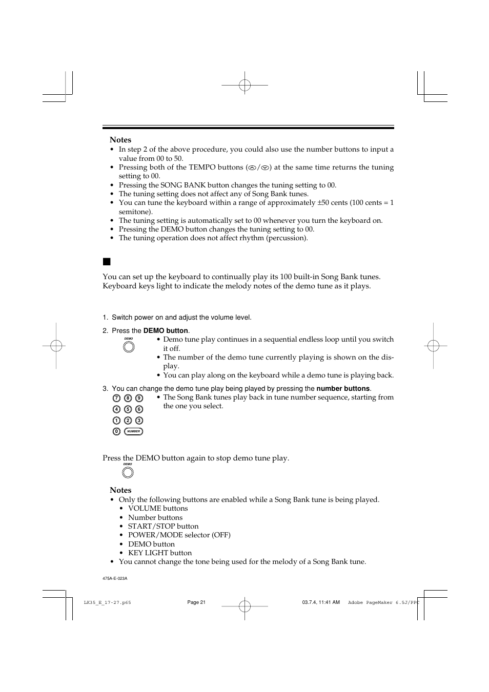 Playing the demo tunes | Casio LK35 User Manual | Page 23 / 48