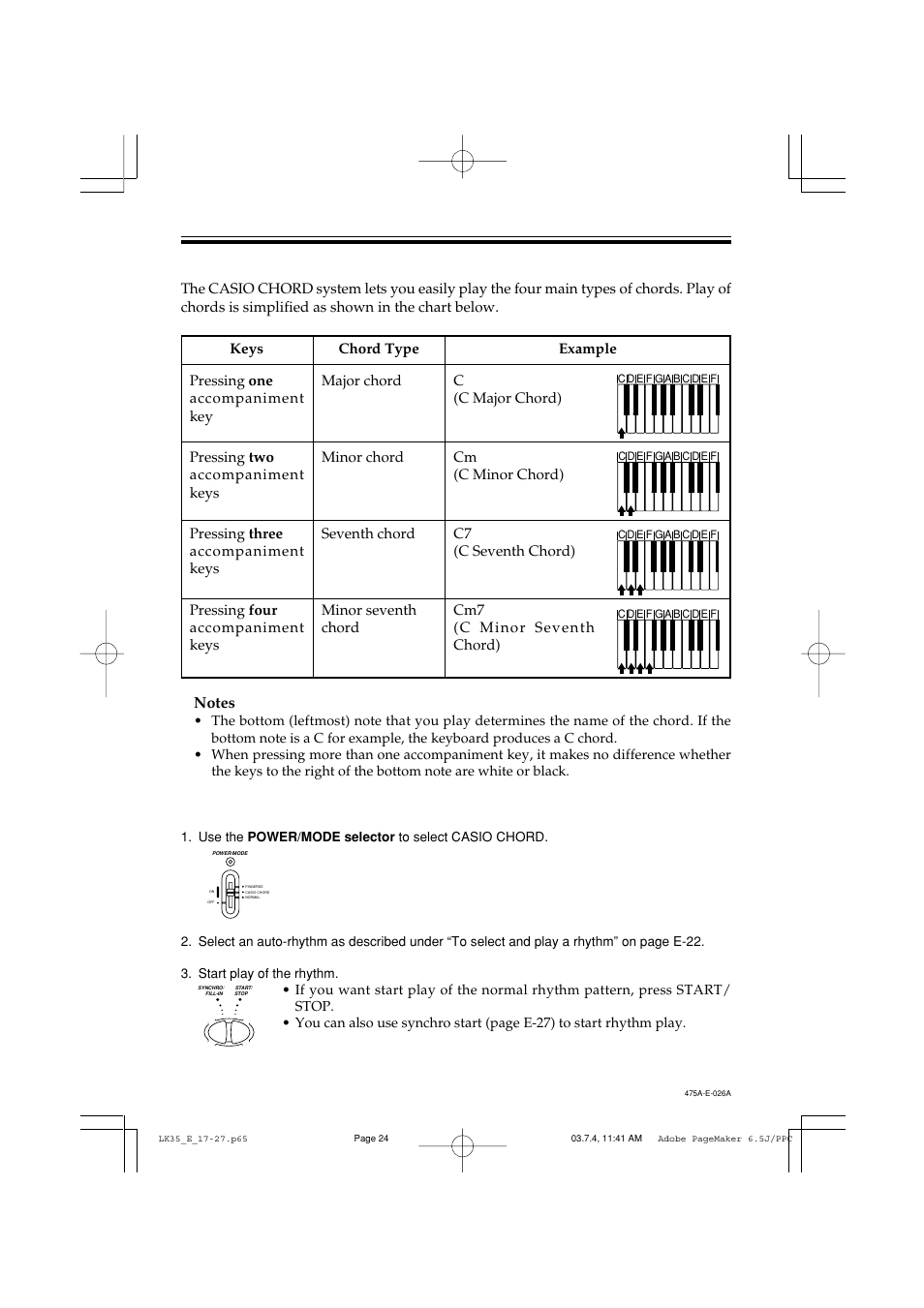 Using the casio chord system | Casio LK35 User Manual | Page 26 / 48