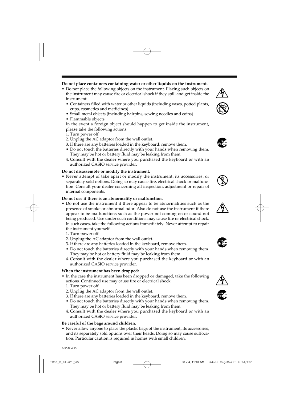 Casio LK35 User Manual | Page 5 / 48