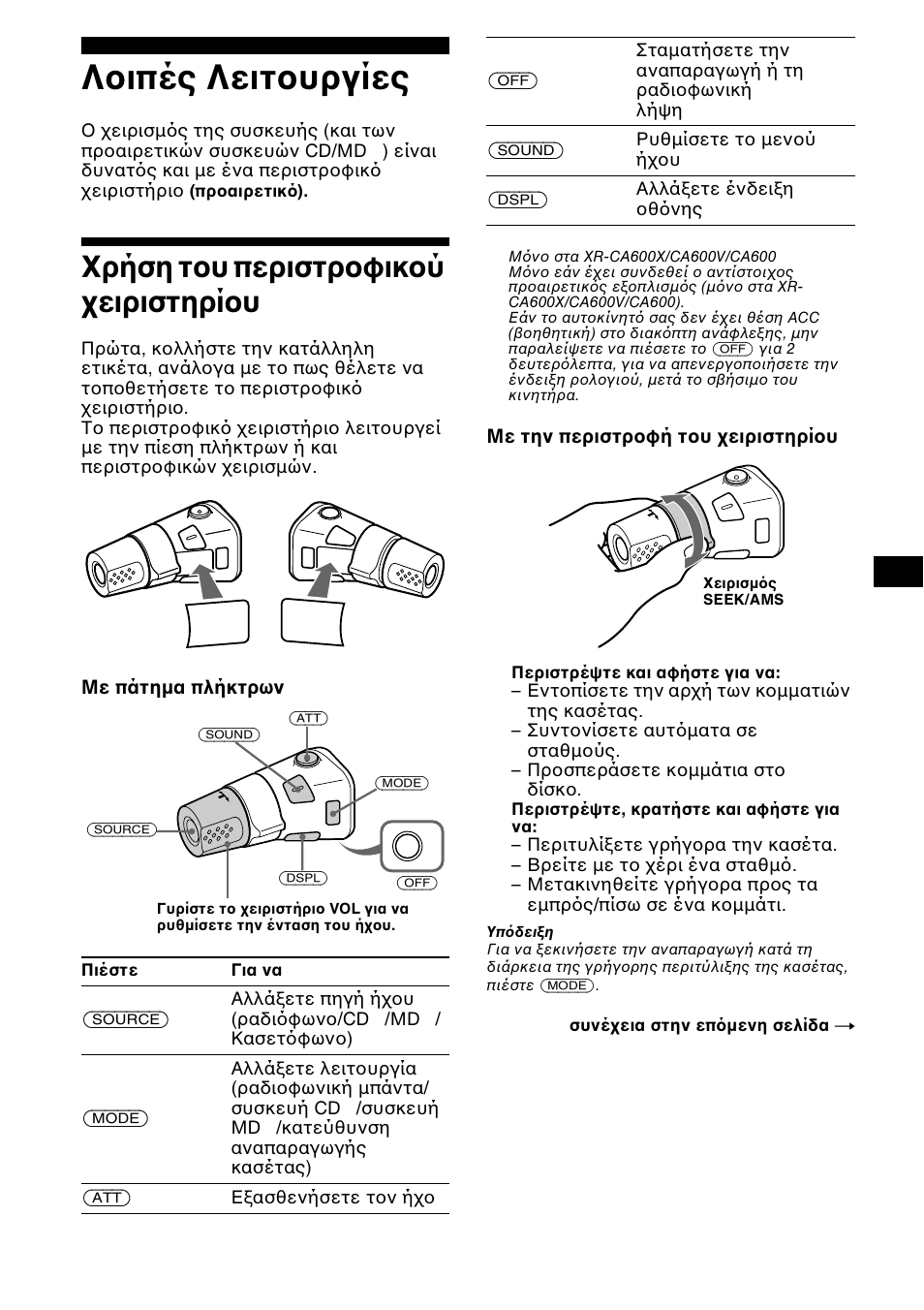 Лпй²ет лейфпхсгяет, Счуз фпх ²есйуфспцйкпж чейсйуфзсяпх, Λ ιπές λειτ υργίες | Ρήση τ υ περιστρ φικ ύ, Ειριστηρί υ, Ρήση τ υ περιστρ φικ ύ ειριστηρί υ | Sony XR-CA600X User Manual | Page 127 / 172