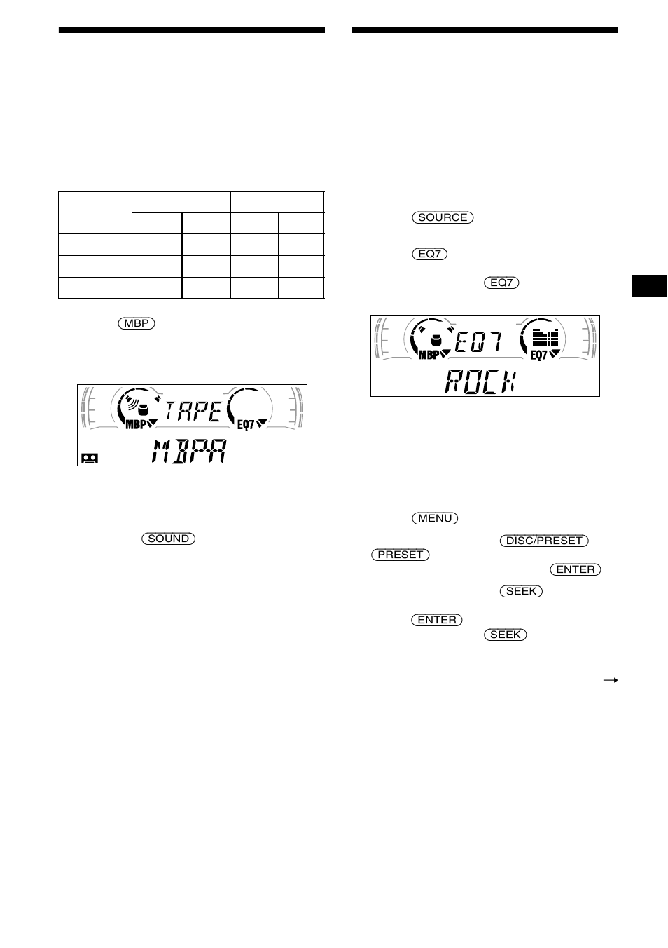 Selecting the sound position, Setting the equalizer, My best sound position (mbp) | 19 selecting the sound position | Sony XR-CA600X User Manual | Page 19 / 172