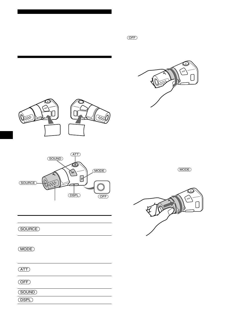 Outras funções, Utilizar o comando rotativo, Se carregar nos botões | Rodando o botão, Carregando e rodando o botão | Sony XR-CA600X User Manual | Page 98 / 172