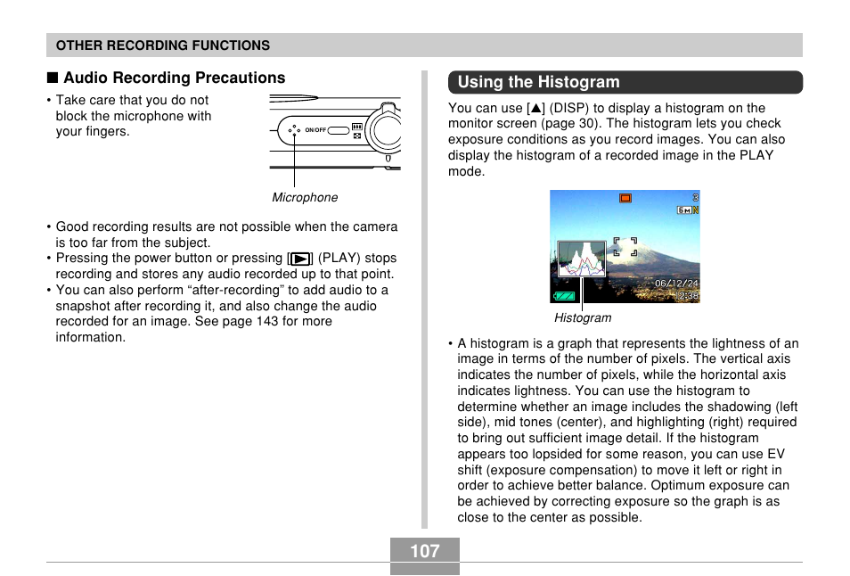 Using the histogram | Casio EX-Z600 User Manual | Page 107 / 238