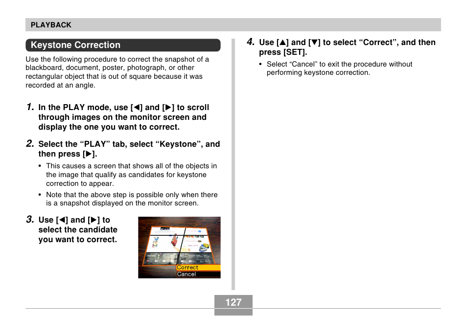 Keystone correction | Casio EX-Z600 User Manual | Page 127 / 238