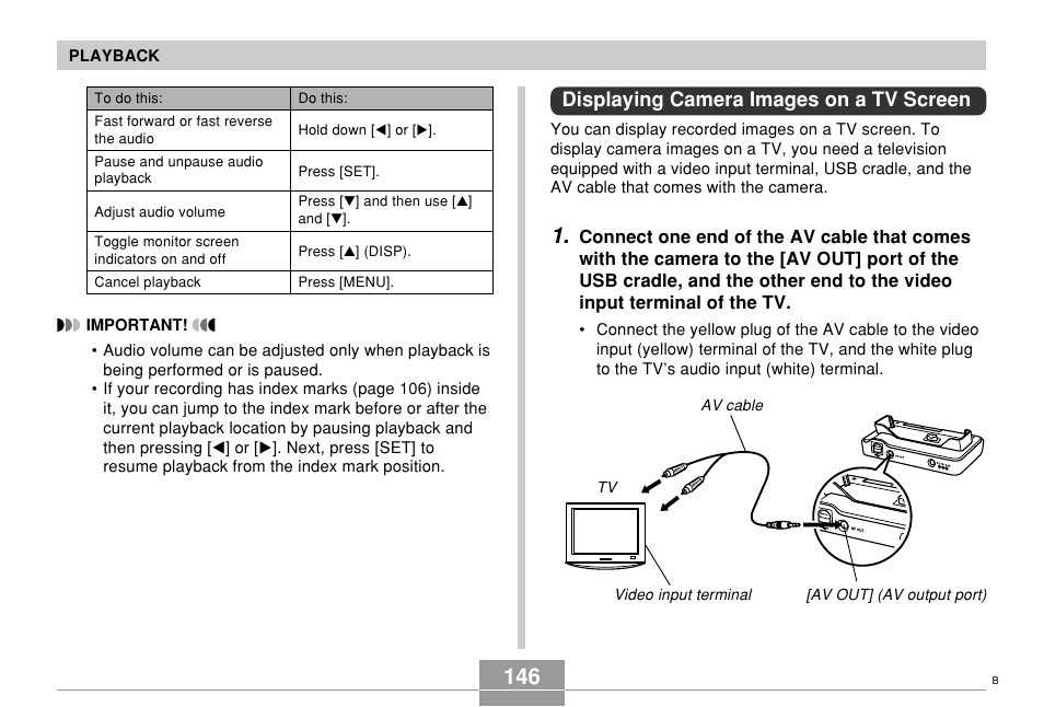 Displaying camera images on a tv screen | Casio EX-Z600 User Manual | Page 146 / 238