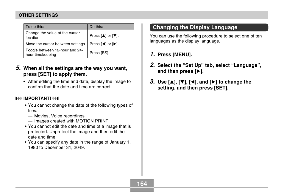 Changing the display language | Casio EX-Z600 User Manual | Page 164 / 238