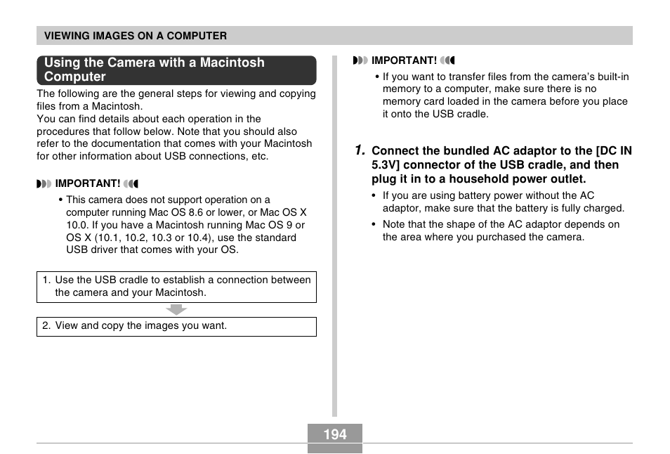 Using the camera with a macintosh computer | Casio EX-Z600 User Manual | Page 194 / 238