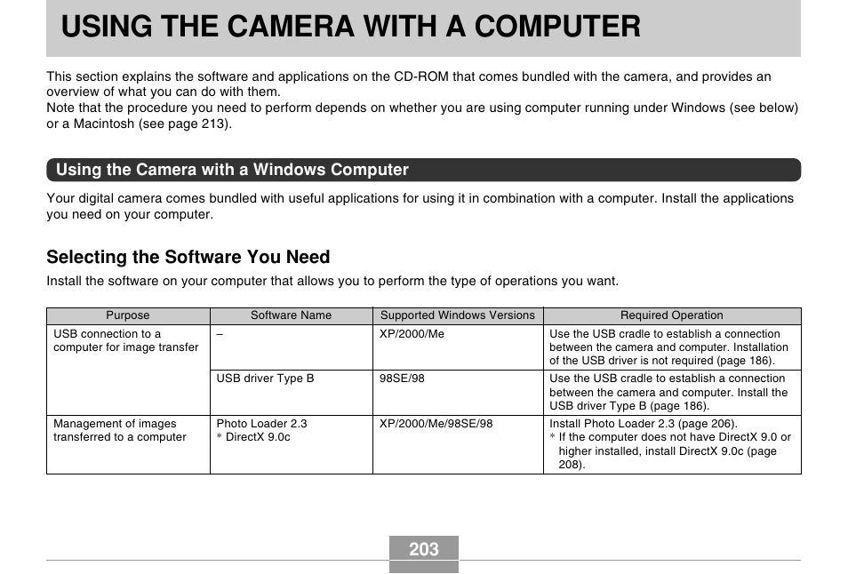 Using the camera with a computer, Using the camera with a windows computer, Selecting the software you need | Casio EX-Z600 User Manual | Page 203 / 238