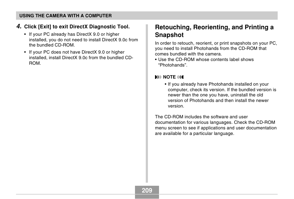 Retouching, reorienting, and printing a snapshot | Casio EX-Z600 User Manual | Page 209 / 238