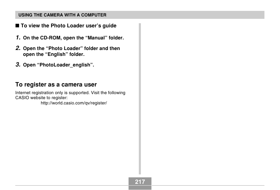 To register as a camera user | Casio EX-Z600 User Manual | Page 217 / 238