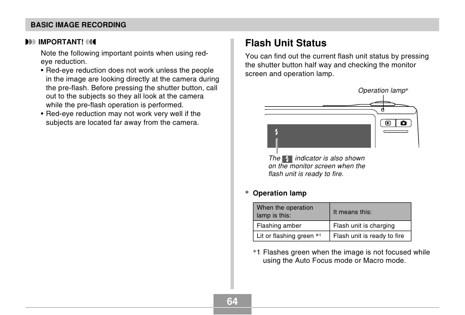 Flash unit status, 64 flash unit status | Casio EX-Z600 User Manual | Page 64 / 238