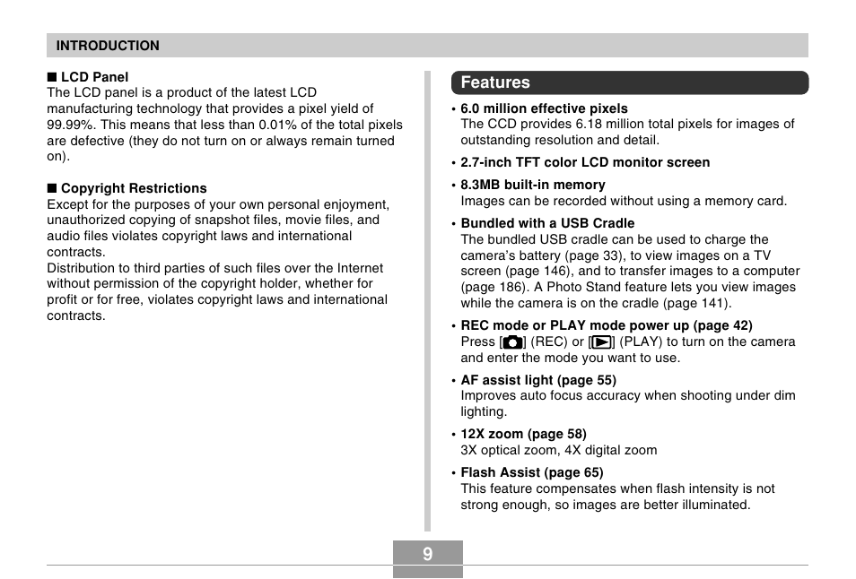 Features | Casio EX-Z600 User Manual | Page 9 / 238