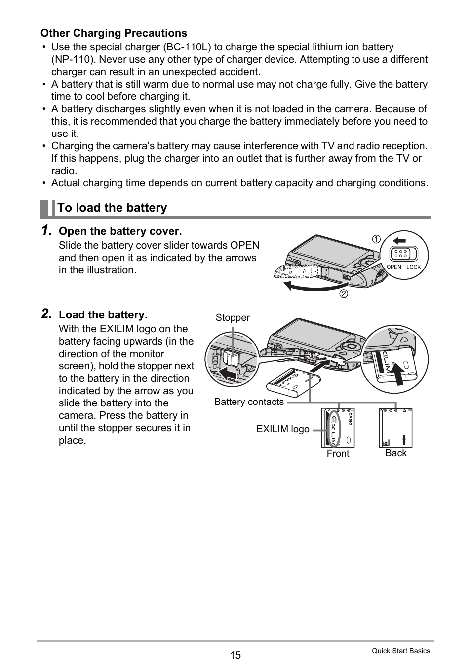 To load the battery | Casio EXILIM EX-Z2200 User Manual | Page 15 / 195