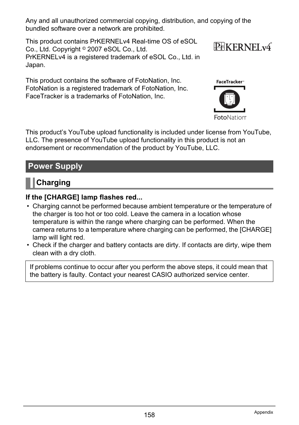 Power supply, Charging | Casio EXILIM EX-Z2200 User Manual | Page 158 / 195