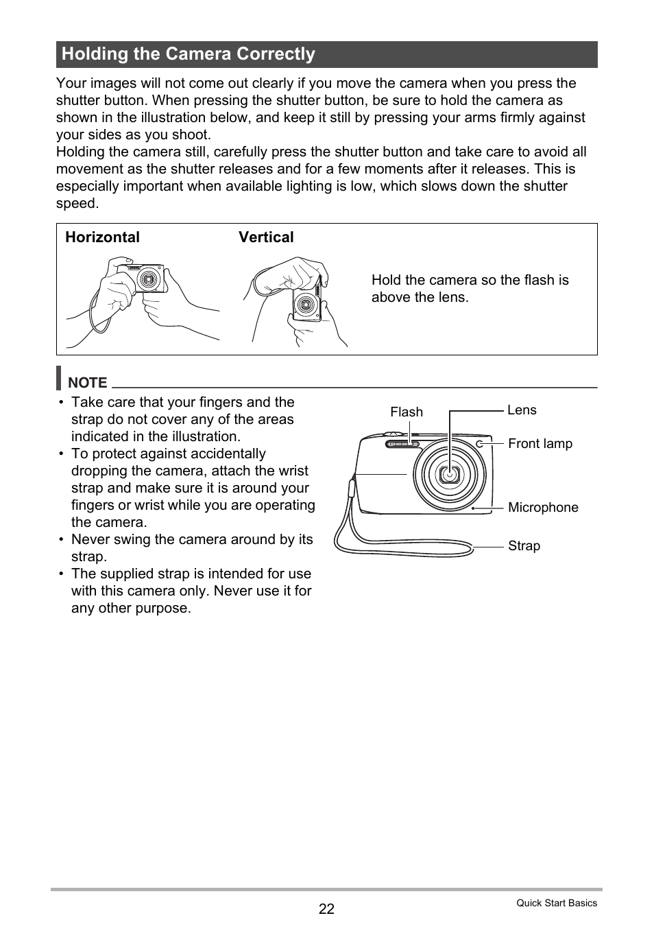 Holding the camera correctly | Casio EXILIM EX-Z2200 User Manual | Page 22 / 195