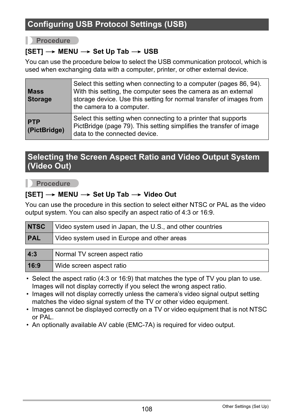 Configuring usb protocol settings (usb) | Casio EX-ZS12 User Manual | Page 108 / 136