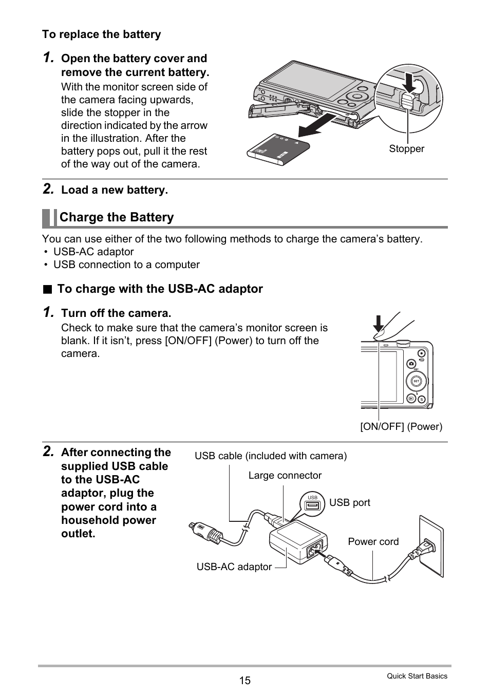 Charge the battery | Casio EX-ZS12 User Manual | Page 15 / 136